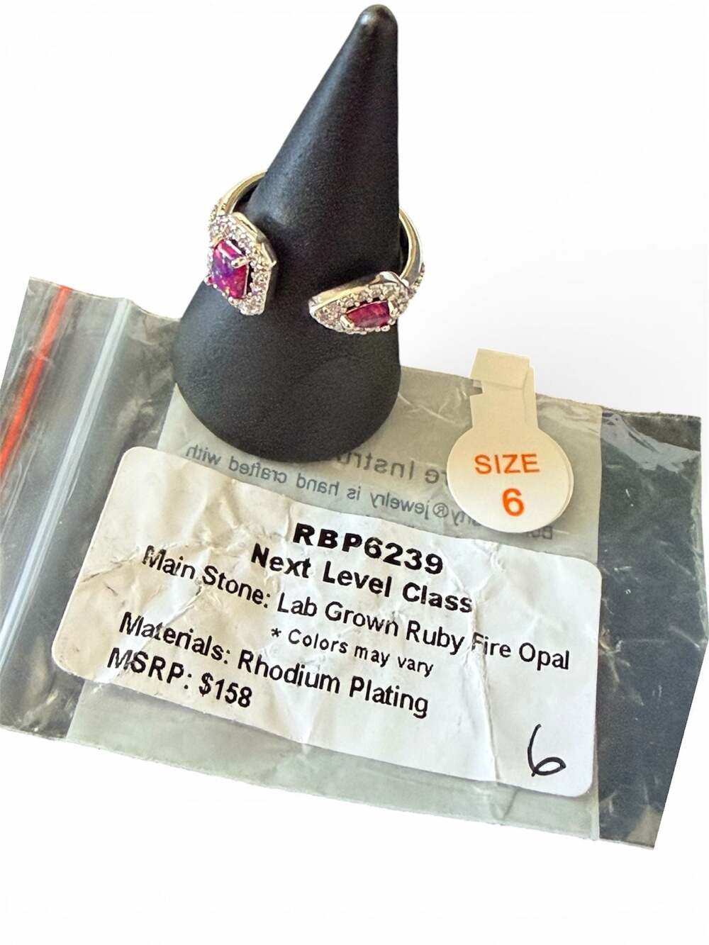 Bomb Party Next Level Class Lab Grown Ruby Fire Opal Ring Size 6 - Picture 2 of 2